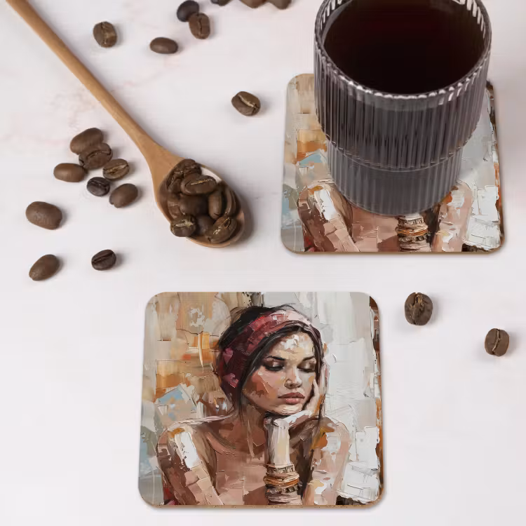 Vrouw - Verflook - Portret - Modern onderzetter kurk middel -sfeer2
