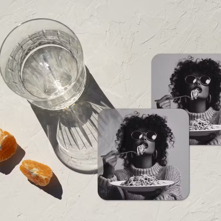 Vrouw - Pasta - Zwart - Wit onderzetter kurk middel -sfeer4