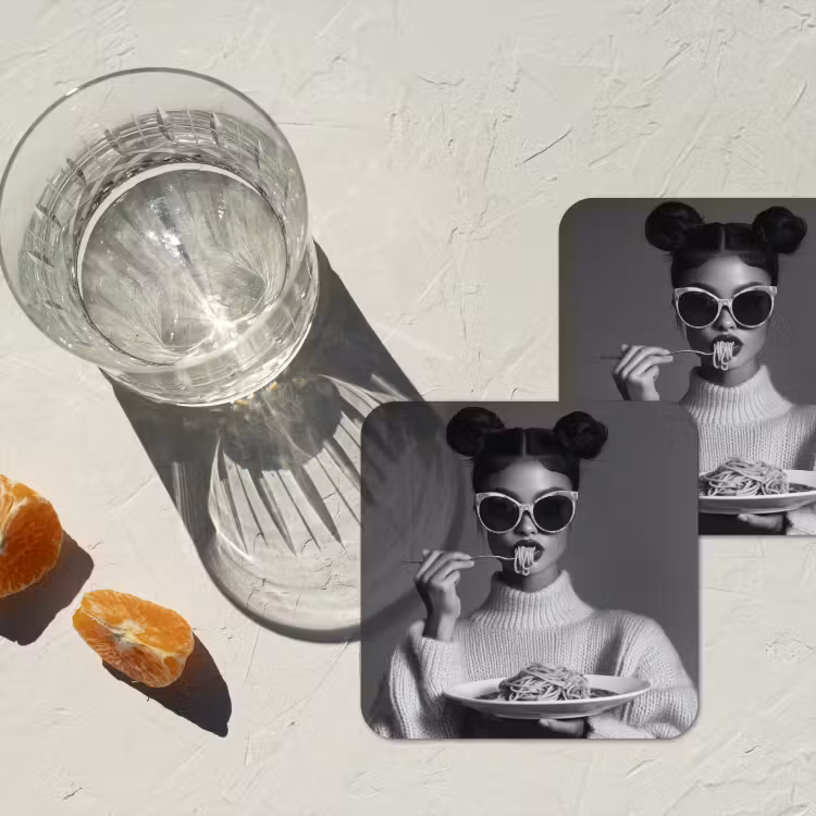 Vrouw - Pasta - Zonnebril onderzetter kurk middel -sfeer4