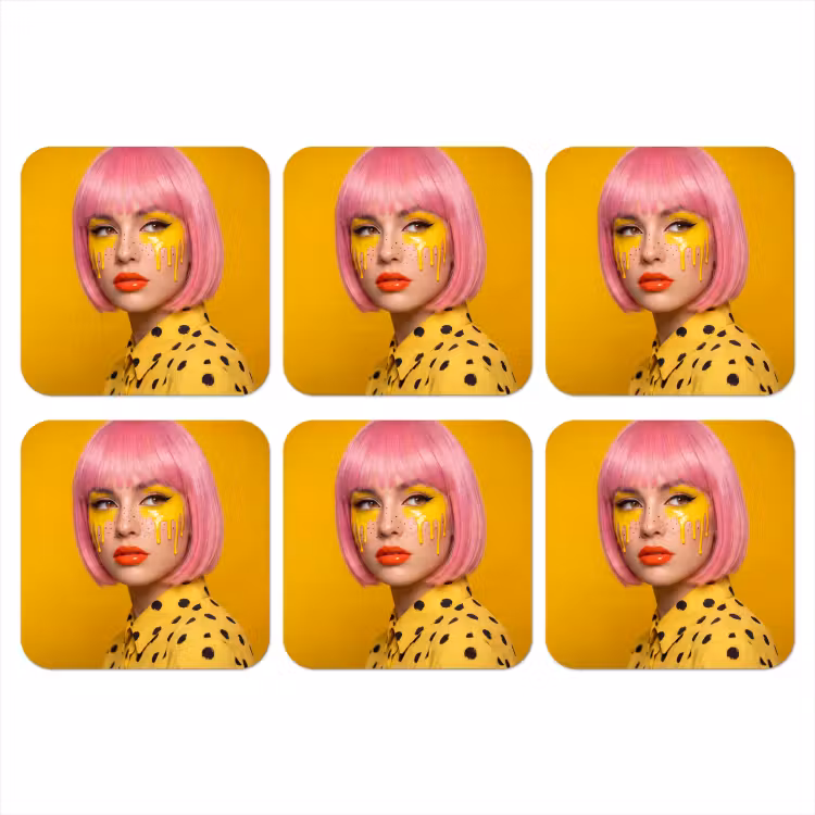 Vrouw - Portret - Abstract - Kleurrijk - Geel onderzetter kurk middel -3d