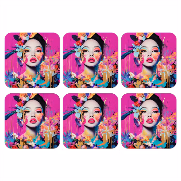 Vrouw - Portret - Abstract - Paars onderzetter kurk middel -3d