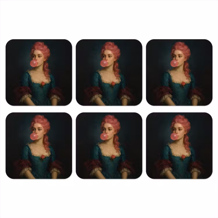 Vrouw - Portret - Kauwgombel onderzetter kurk middel -3d