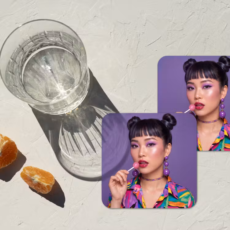 Vrouw - Portret - Make-up - Paars - Levendig onderzetter kurk middel -sfeer4