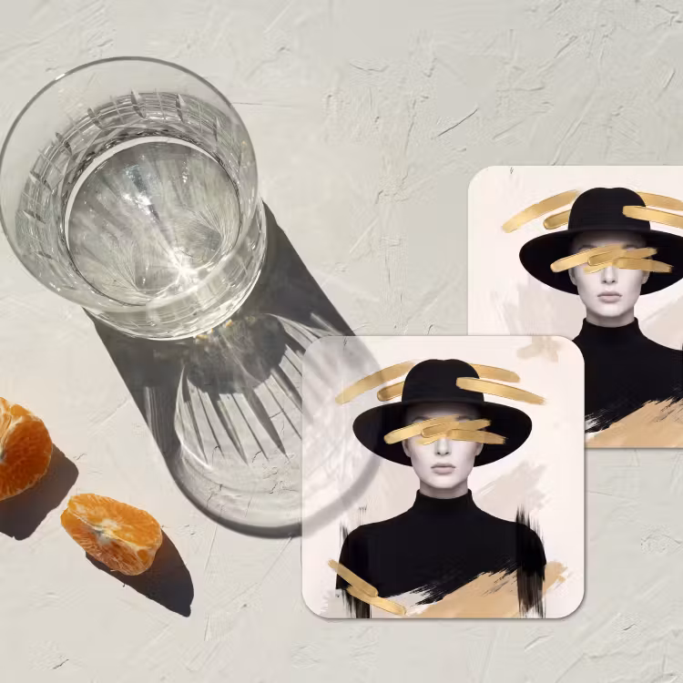 Vrouw - Portret - Modern - Goud - Kunst onderzetter kurk middel -sfeer4