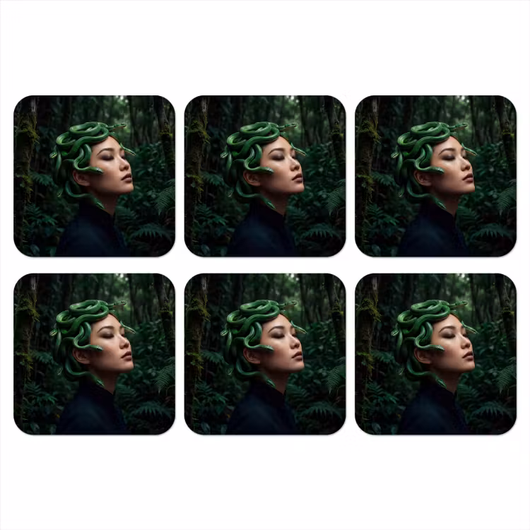 Vrouw - Slang - Natuur - Mystiek - Groen onderzetter kurk middel -3d