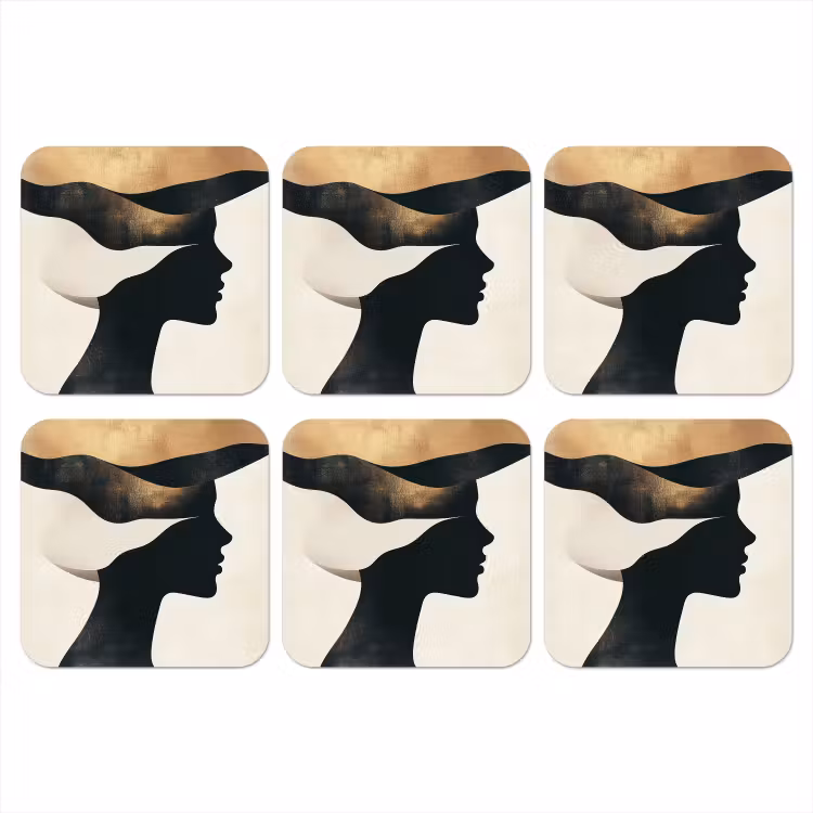 Vrouw - Golven - Zwart onderzetter kurk middel -3d