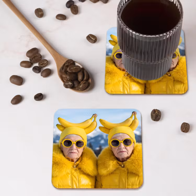 Vrouwen - Bananen - Geel onderzetter kurk middel -sfeer2