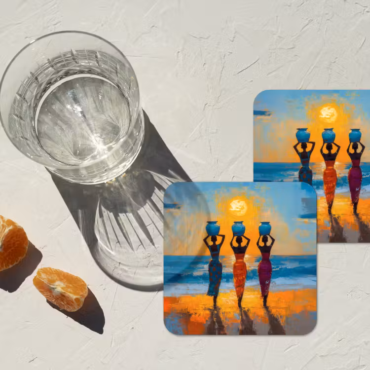 Vrouwen - Strand - Zondsondergang onderzetter kurk middel -sfeer4