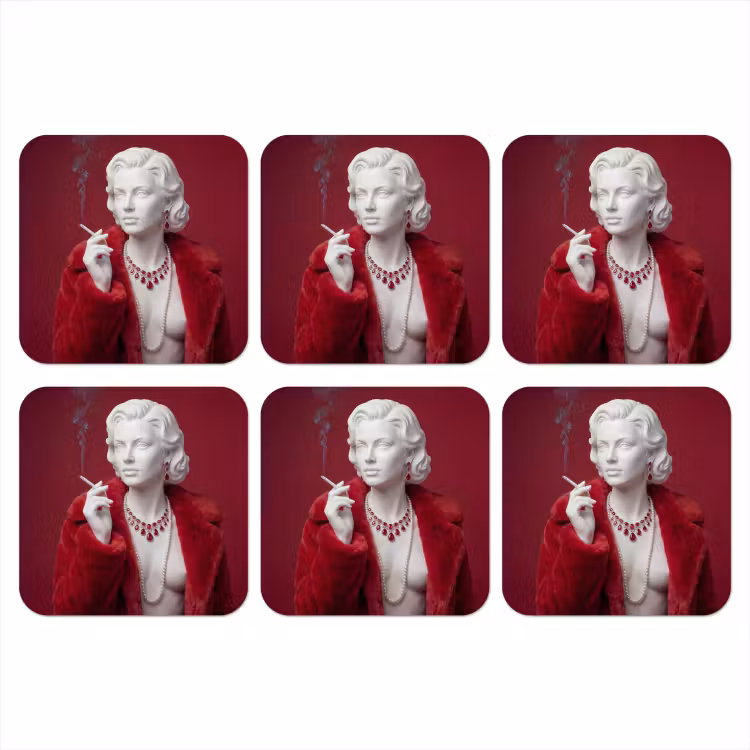 Vrouw - Bontjas - Mode - Klassiek - Rood onderzetter kurk middel -3d