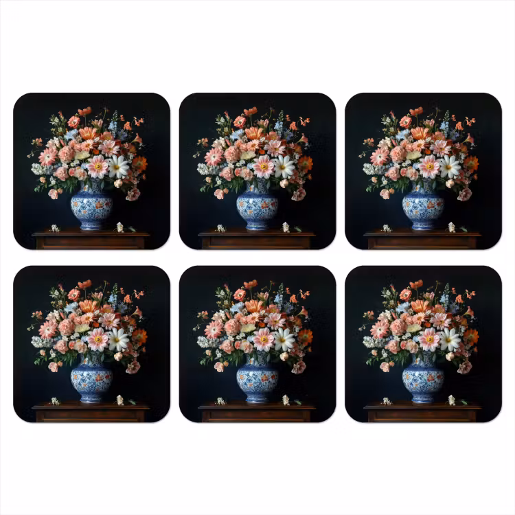 Hout - Vaas - Kleuren - Bloemen onderzetter kurk middel -3d