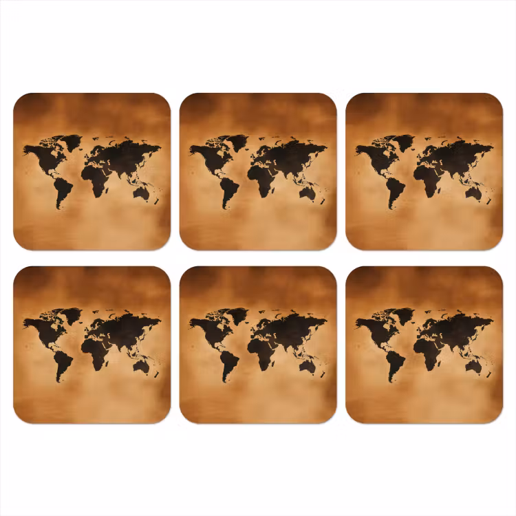 Wereldkaart - Bruin - Kaart onderzetter kurk middel -3d