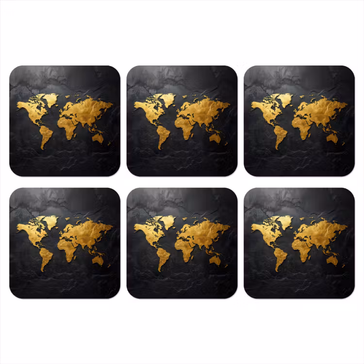 Wereldkaart - Goud - Steen onderzetter kurk middel -3d