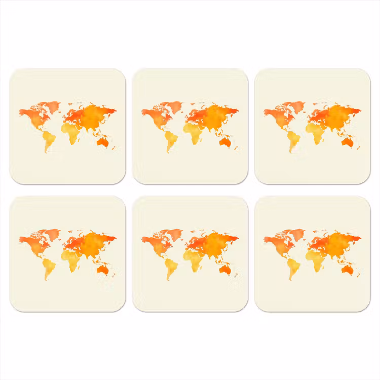 Wereldkaart - Oranje - Kleurrijk onderzetter kurk middel -3d