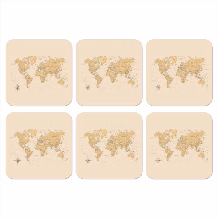 Wereldkaart - Realistisch - Beige onderzetter kurk middel -3d