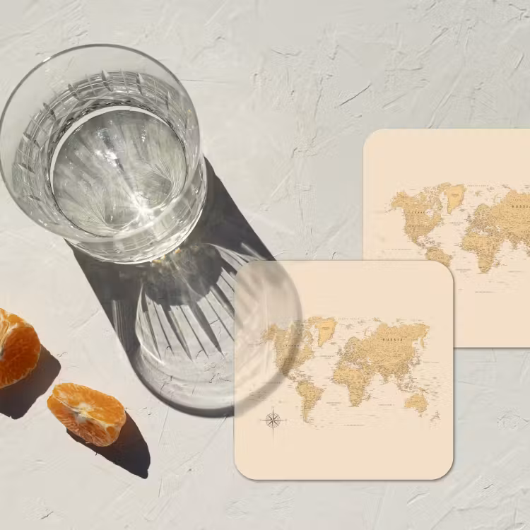 Wereldkaart - Realistisch - Beige onderzetter kurk middel -sfeer4
