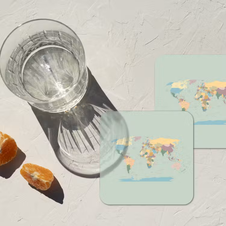 Wereldkaart - Realistisch - Kaart onderzetter kurk middel -sfeer4
