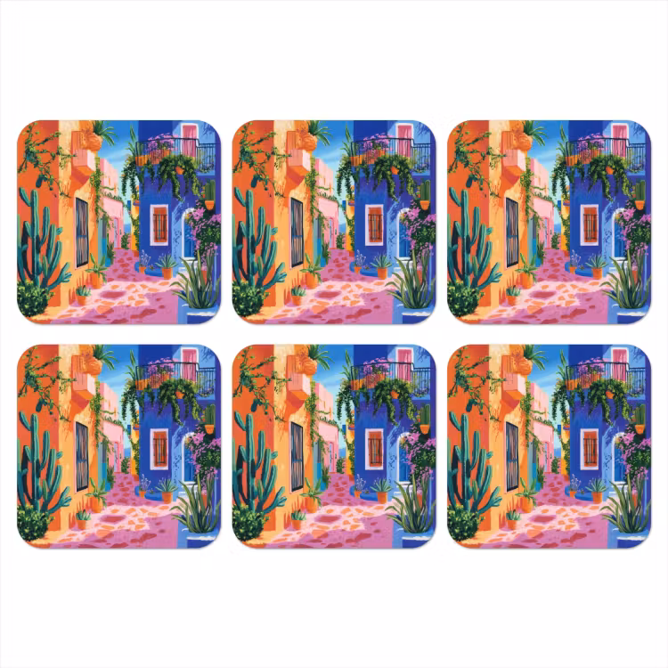 Geel - Blauw - Oranje - Huis onderzetter kurk middel -3d