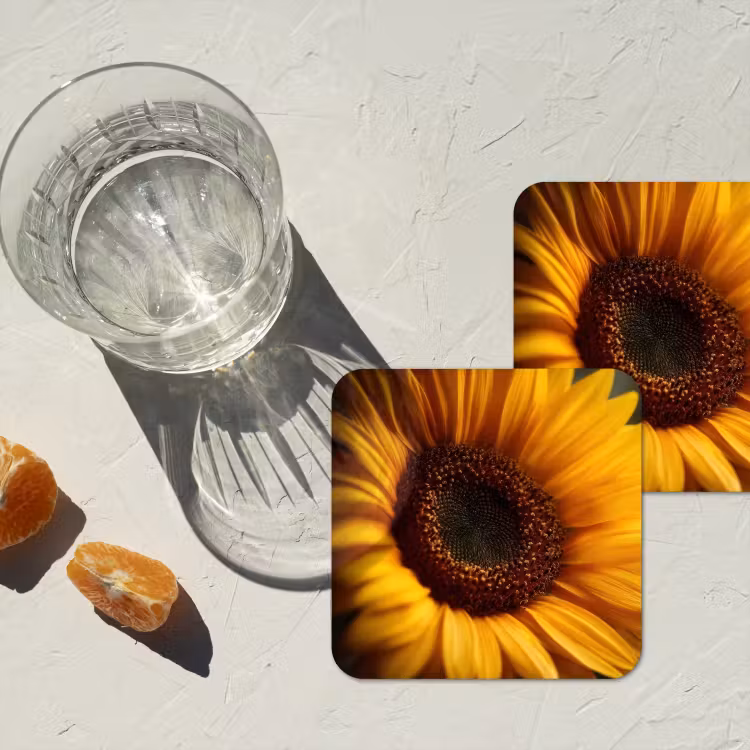 Geel - Zonnebloem - Zomers onderzetter kurk middel -sfeer4