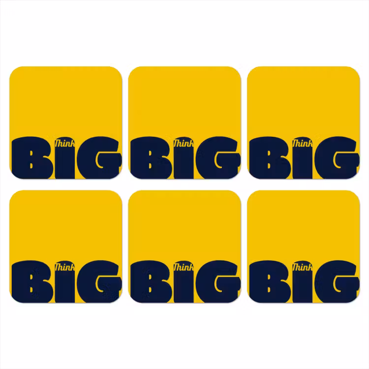 Geel - Think big - Grafisch onderzetter kurk middel -3d
