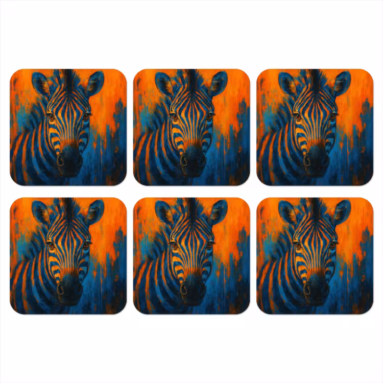 Zebra - Abstract - Blauw onderzetter kurk middel -3d