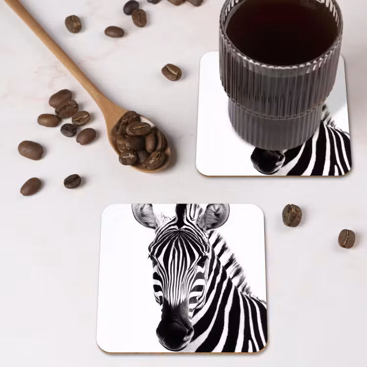 Zebra - Close-up - Zwart - Strepen onderzetter kurk middel -sfeer2