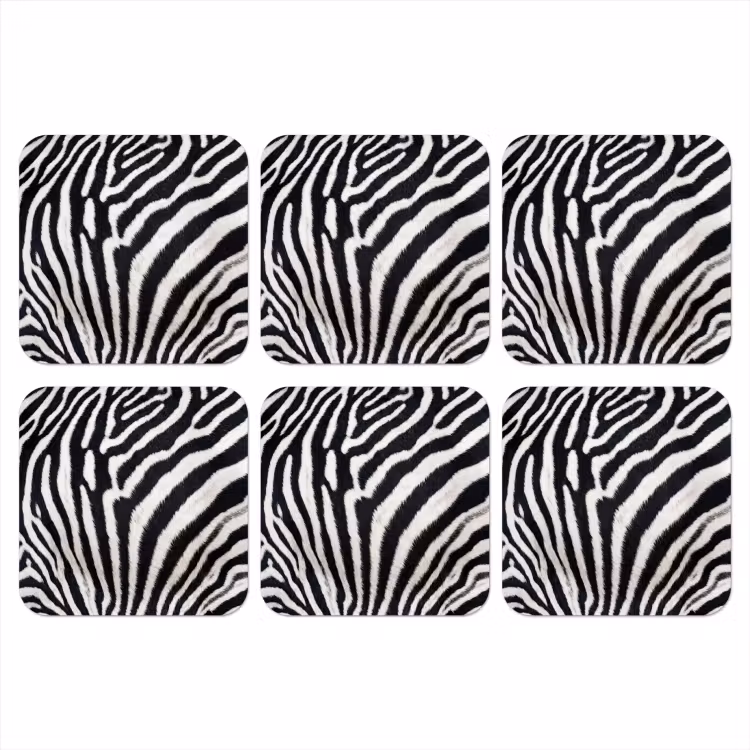 Zebra - Vacht - Klassiek - Zwart - Wit onderzetter kurk middel -3d