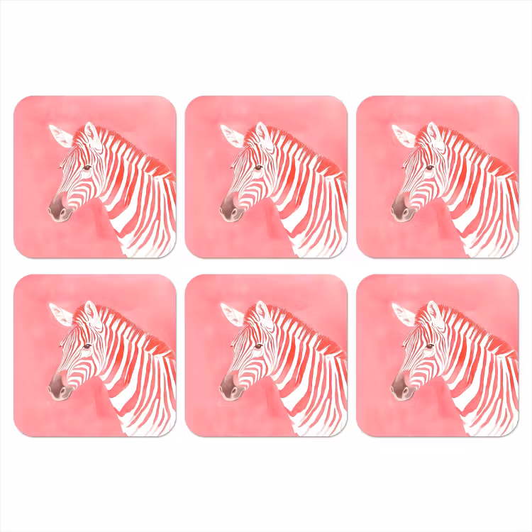 Zebra - Pink - Verf onderzetter kurk middel -3d