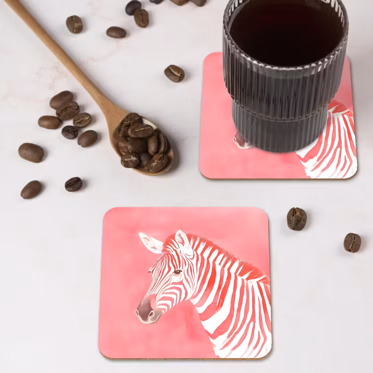 Zebra - Pink - Verf onderzetter kurk middel -sfeer2