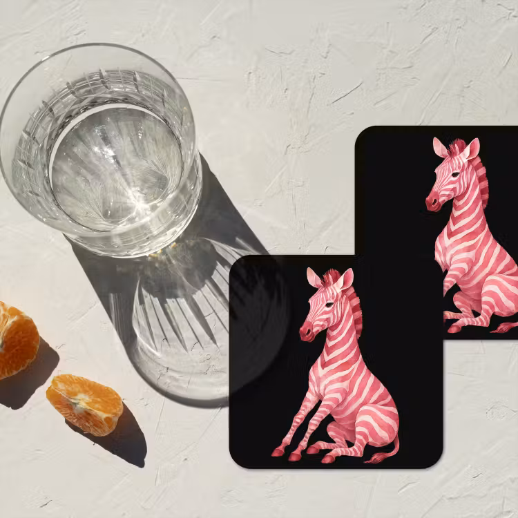 Zebra - Roze - Gestreept onderzetter kurk middel -sfeer4