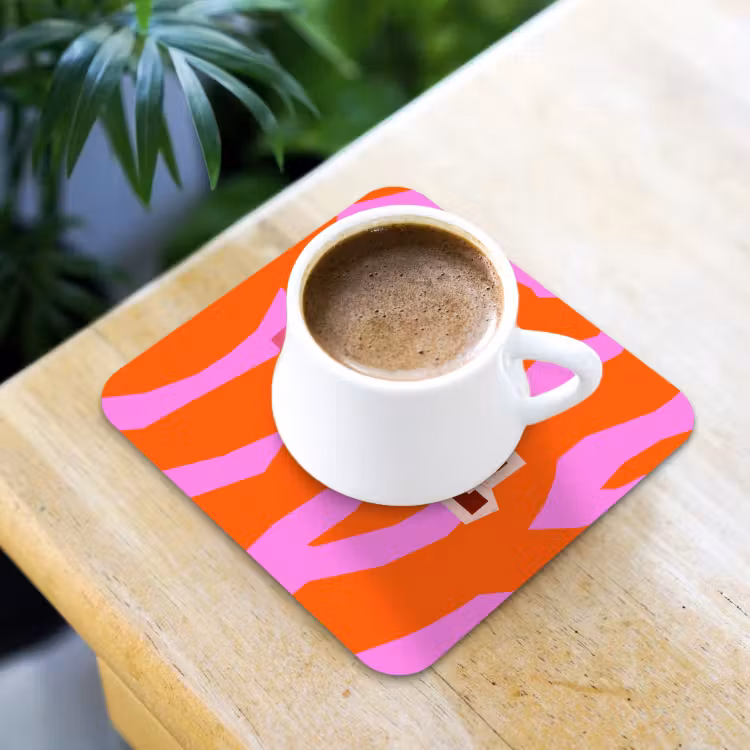 Zebraprint - Grafisch - COOL - Oranje onderzetter kurk middel -sfeer5