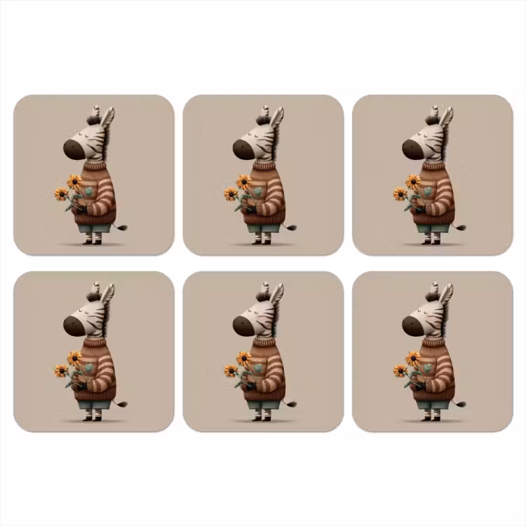 Zebra - Zonnebloemen - Warm onderzetter kurk middel -3d