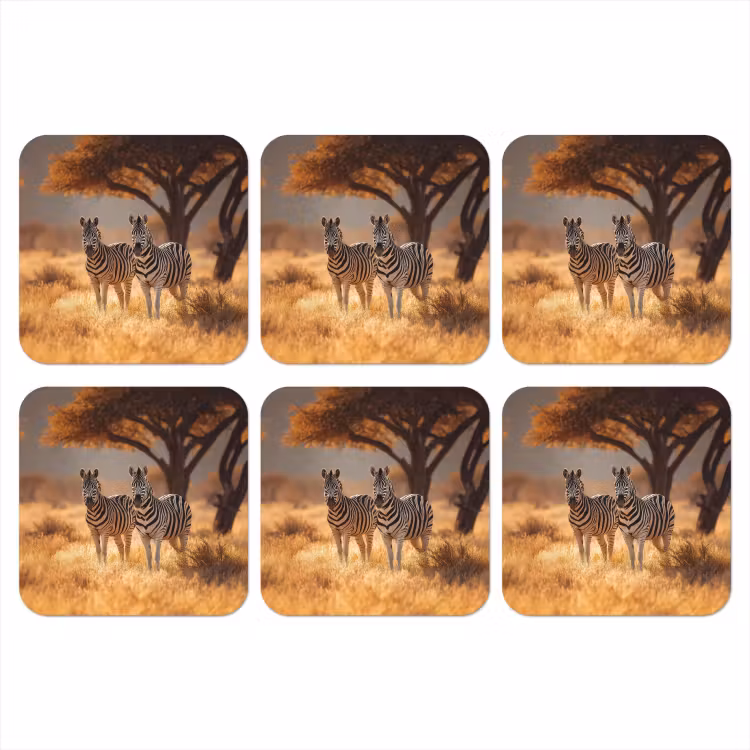 Zebra's - Savannelandschap - Gras onderzetter kurk middel -3d