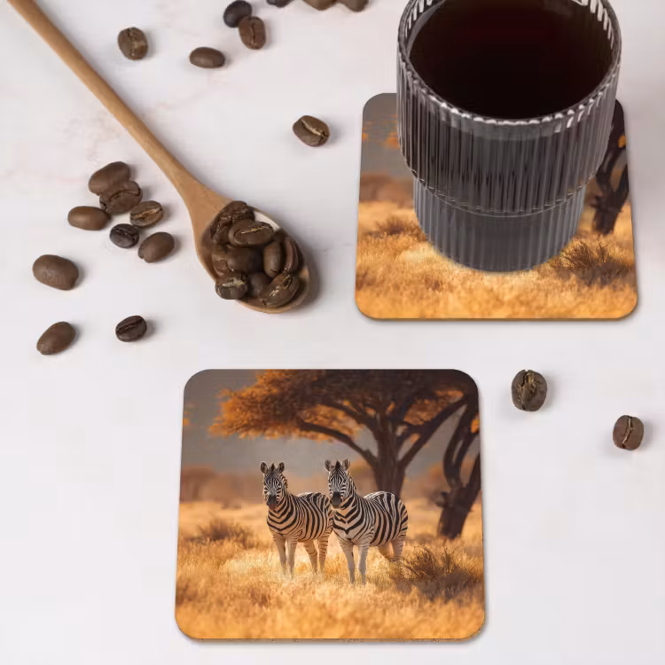 Zebra's - Savannelandschap - Gras onderzetter kurk middel -sfeer2