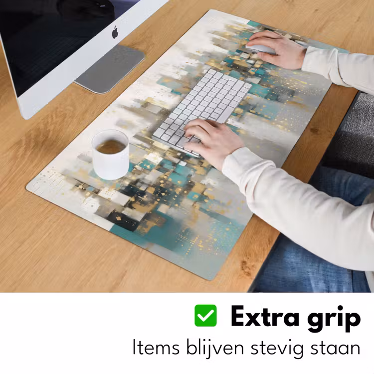 Abstract - Blokken - Goud - Skyline Muismat XXL klein -sfeer3