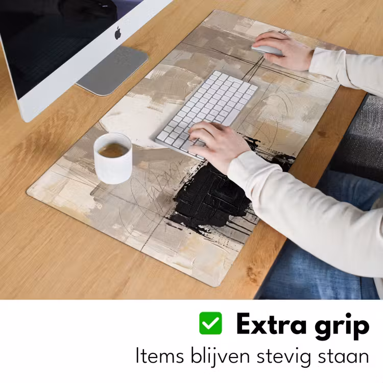 Abstract - Cirkel - Modern - Beige - Zwart - Minimalistisch Muismat XXL klein -sfeer3