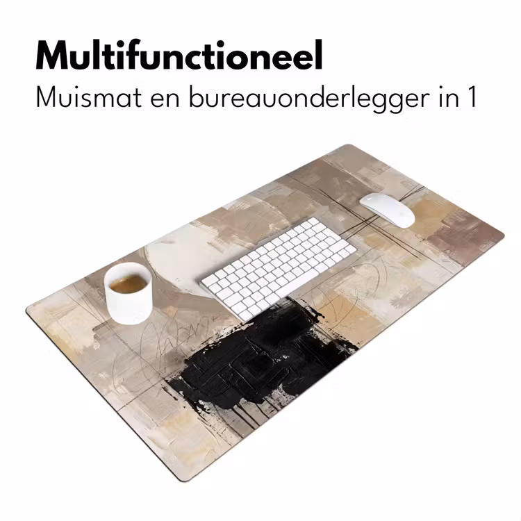 Abstract - Cirkel - Modern - Beige - Zwart - Minimalistisch Muismat XXL klein -sfeer4