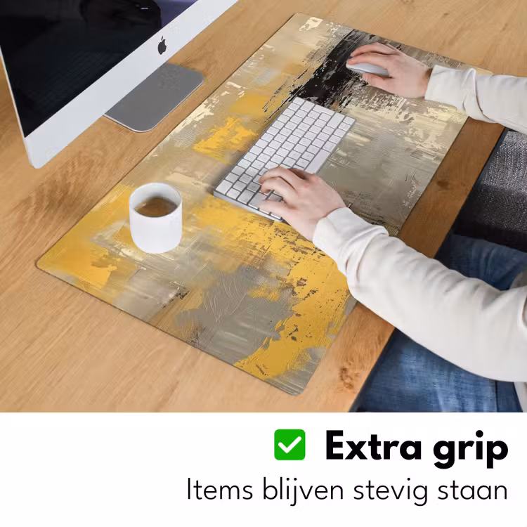 Abstract - Geel - Modern - Beige Muismat XXL klein -sfeer3