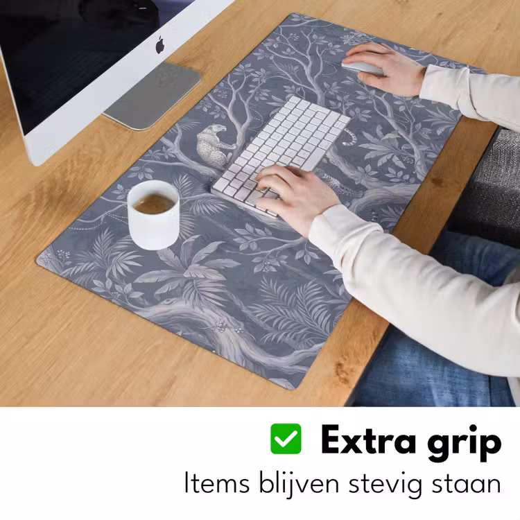 Dieren - Jungle - Illustratie - Bomen - Blauw Muismat XXL klein -sfeer3