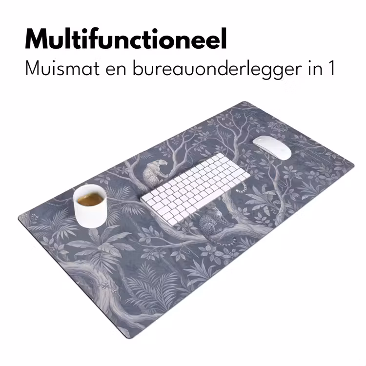 Dieren - Jungle - Illustratie - Bomen - Blauw Muismat XXL klein -sfeer4