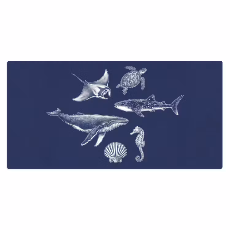 Dieren - Zeeleven - Oceaan - Graveren - Blauw Muismat XXL klein -3d_leeg
