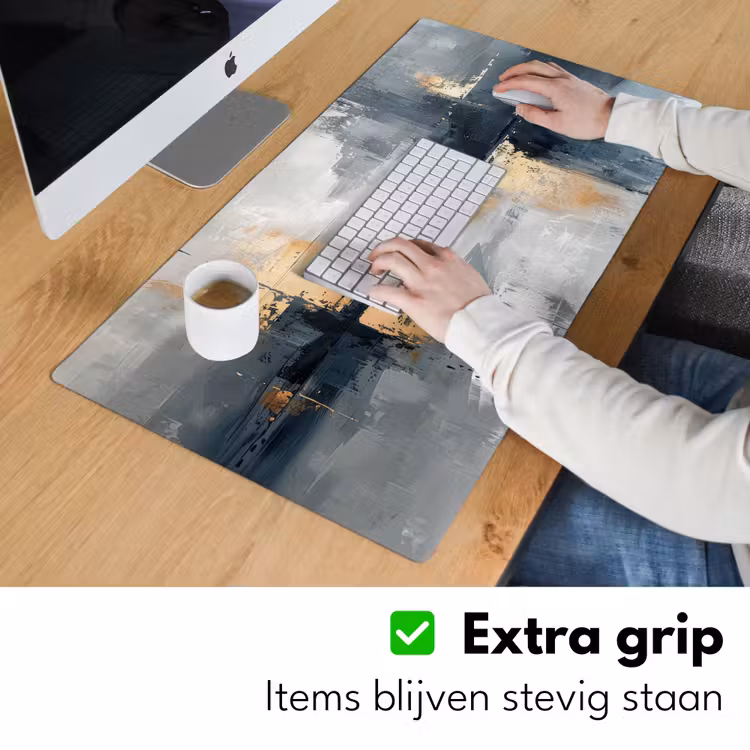 Kunst - Grijs - Goud - Abstract Muismat XXL klein -sfeer3