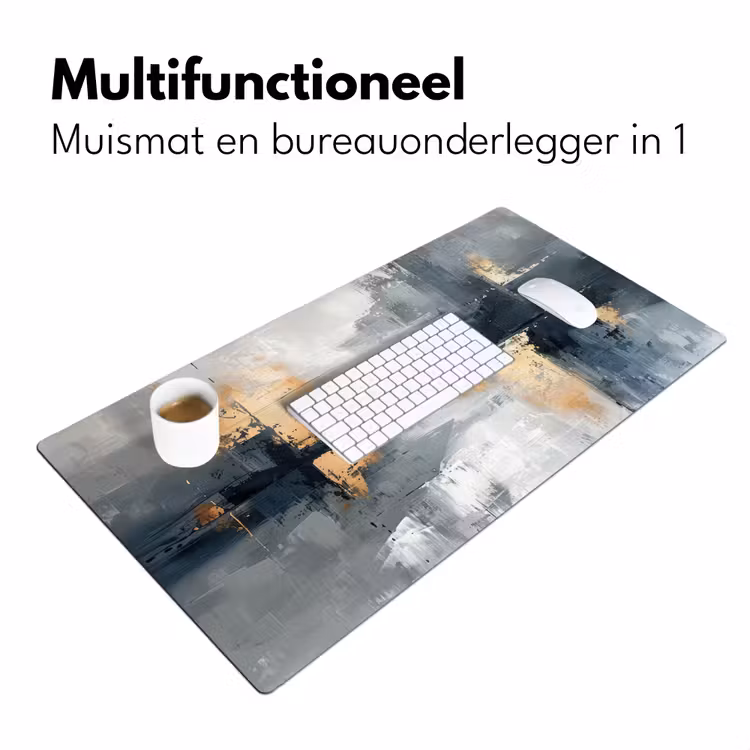 Kunst - Grijs - Goud - Abstract Muismat XXL klein -sfeer4