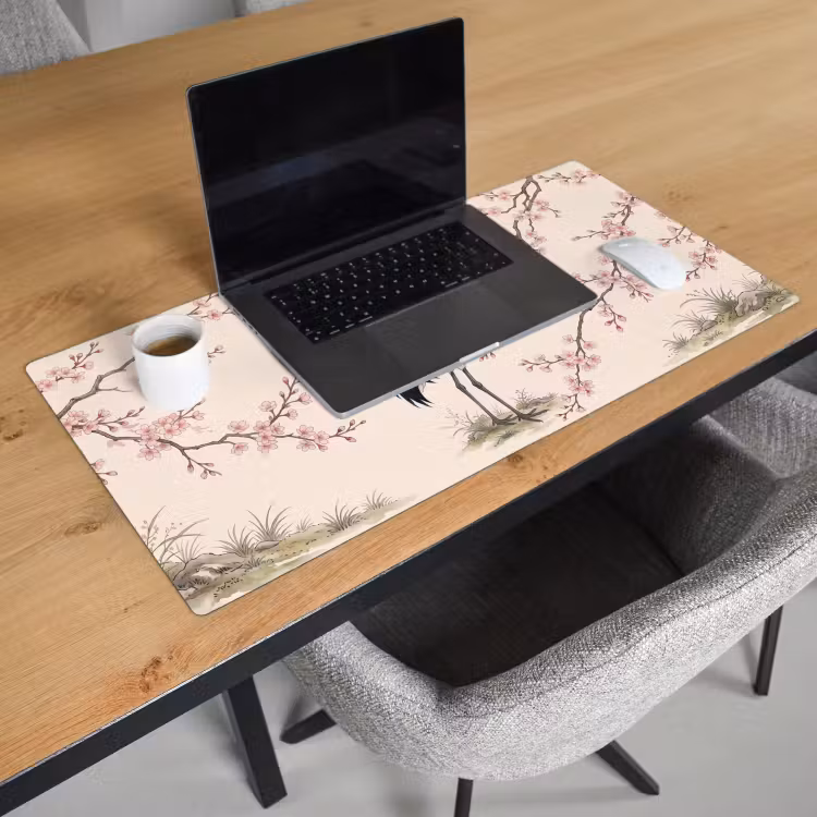 Aziatisch - Kraanvogel - Beige Muismat XXL klein -sfeer1