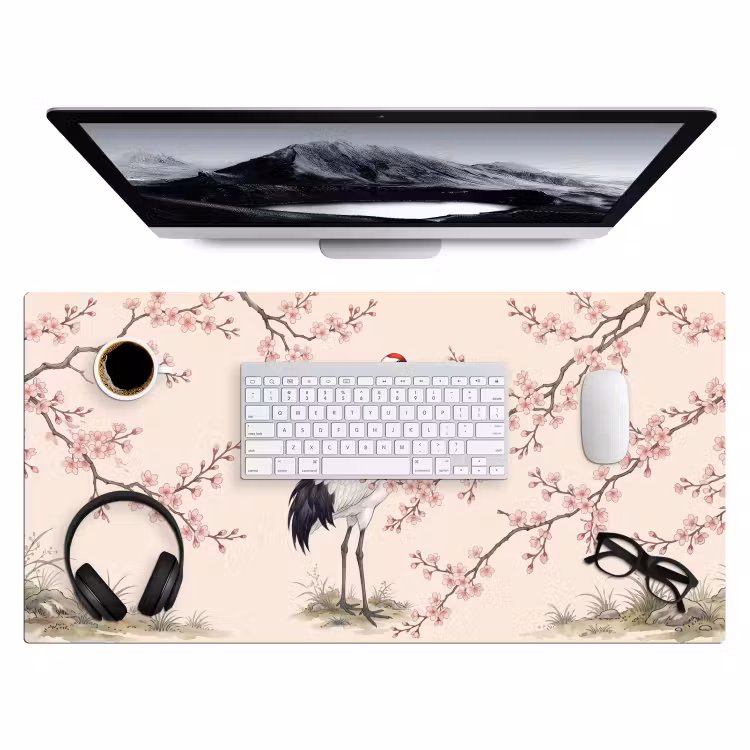 Aziatisch - Kraanvogel - Beige Muismat XXL klein -3d