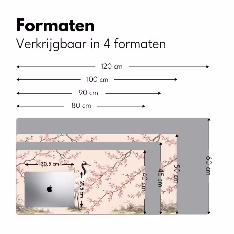 Aziatisch - Kraanvogel - Beige Muismat XXL klein -sfeer5