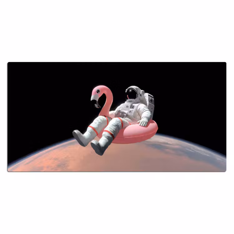 Astronaut - Flamingo - Zwemband - Roze Muismat XXL klein -3d_leeg