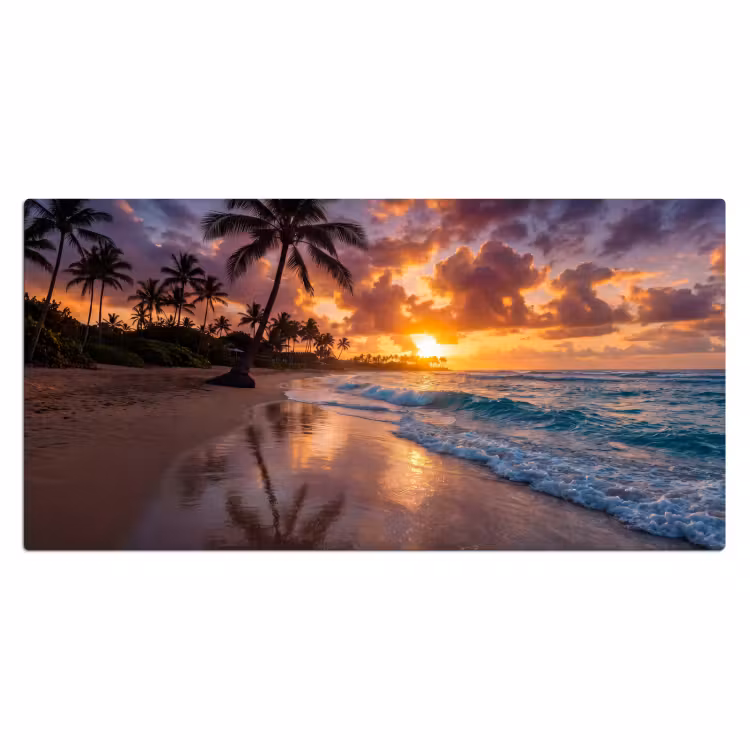 Strand - Zonsopgang - Tropisch - Natuur - Oranje Muismat XXL klein -3d_leeg