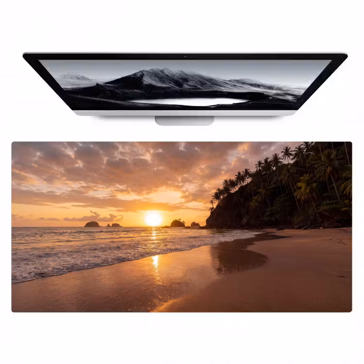 Strand - Zonsondergang - Natuur - Tropisch - Oranje Muismat XXL klein -zzz3d