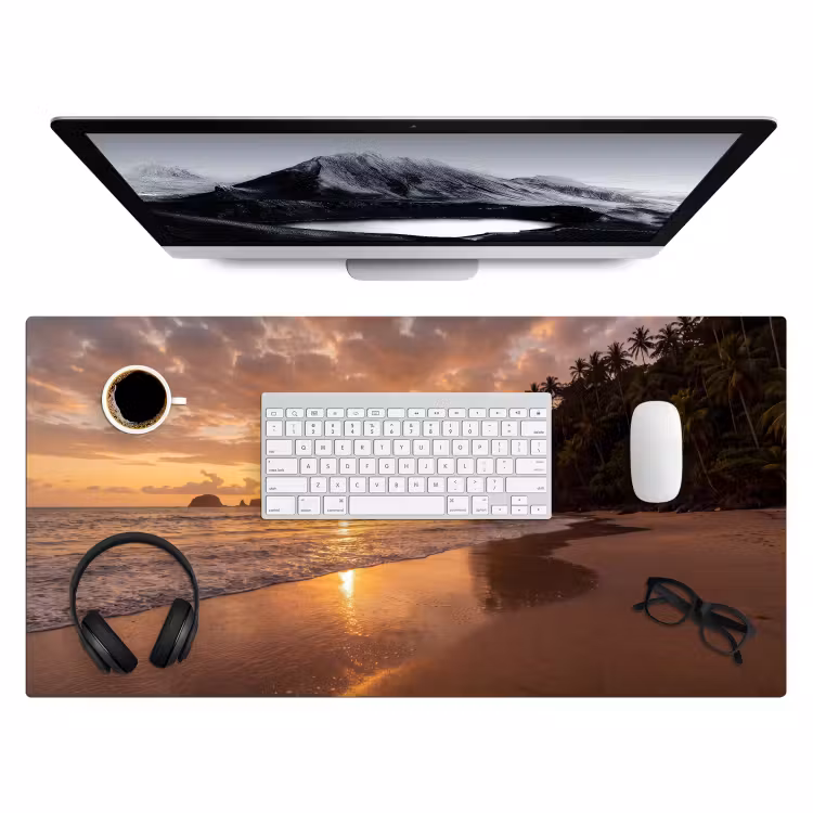 Strand - Zonsondergang - Natuur - Tropisch - Oranje Muismat XXL klein -3d