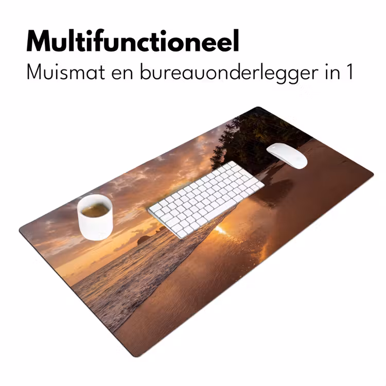 Strand - Zonsondergang - Natuur - Tropisch - Oranje Muismat XXL klein -sfeer4